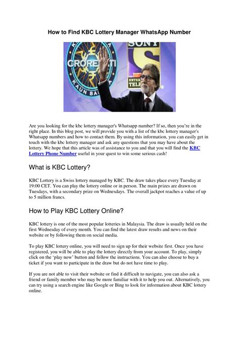 How to Find KBC Lottery Manager WhatsApp Number .